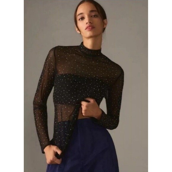 Eva Franco Anthropologie Long-Sleeve Sheer Sparkle Tunic Dress Women's Sz Small - Picture 2 of 7